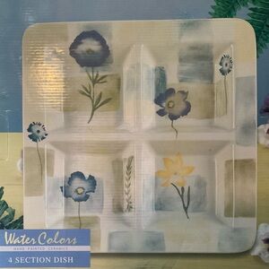 Water Colors Hand Painted 4 Section Dish.  New in box.